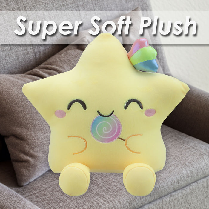 Star Soft Toy Holding Lolly Plush Cuddly Soft Furry Fluffy Cute 32cm Yellow