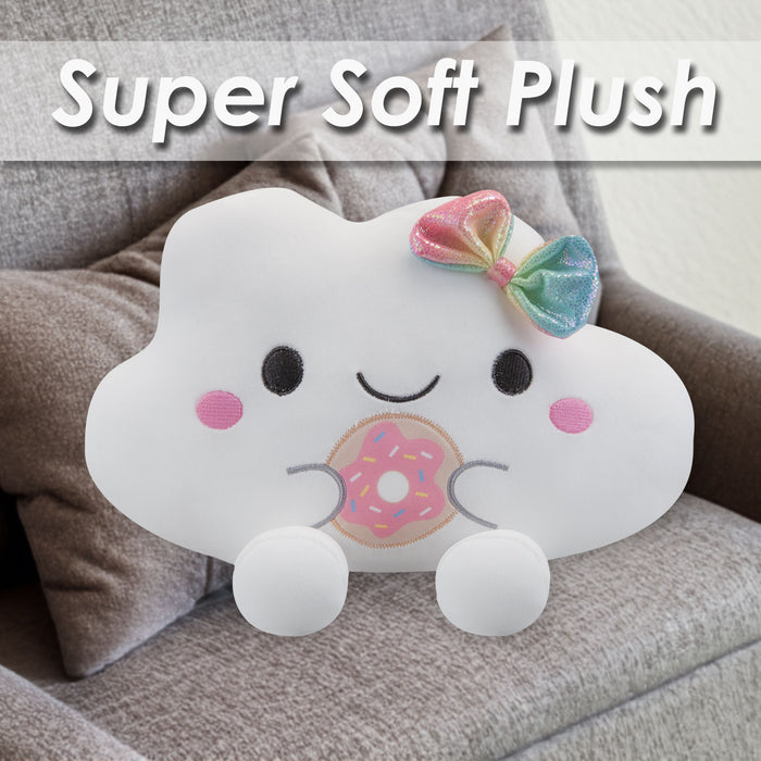 Cloud Soft Toy Holding Donut Plush Cuddly Soft Fluffy Furry Cute 32cm White