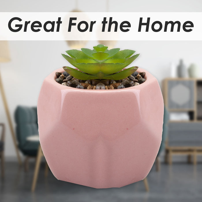 Artificial Plant Pink Indoor Potted Pot Plastic  Small Succulents 12.1cm Pink