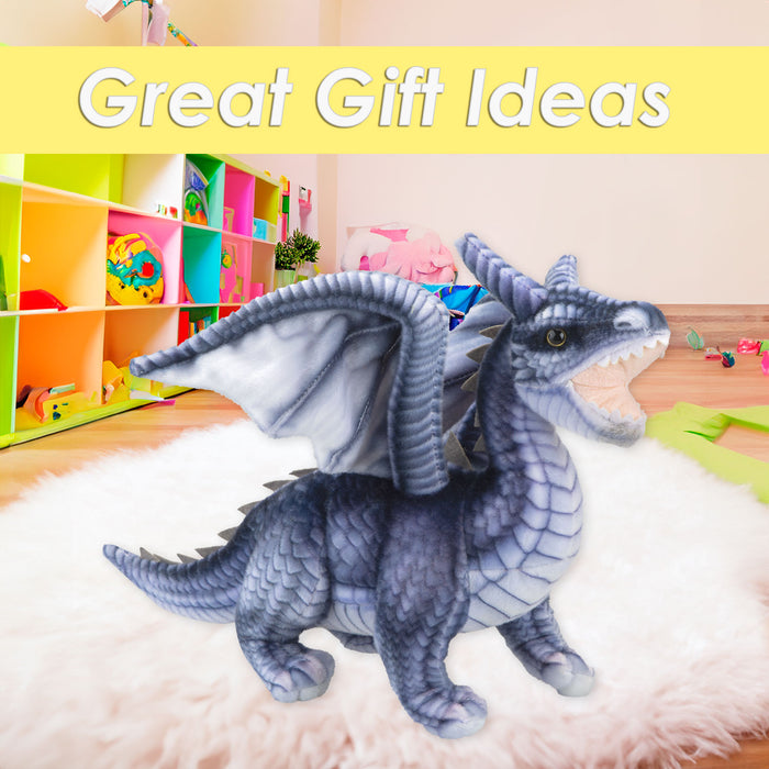 Dragon Grey Soft Toy Realistic Looking Dragon Plushe Cuddly Fantasy 30cm Grey