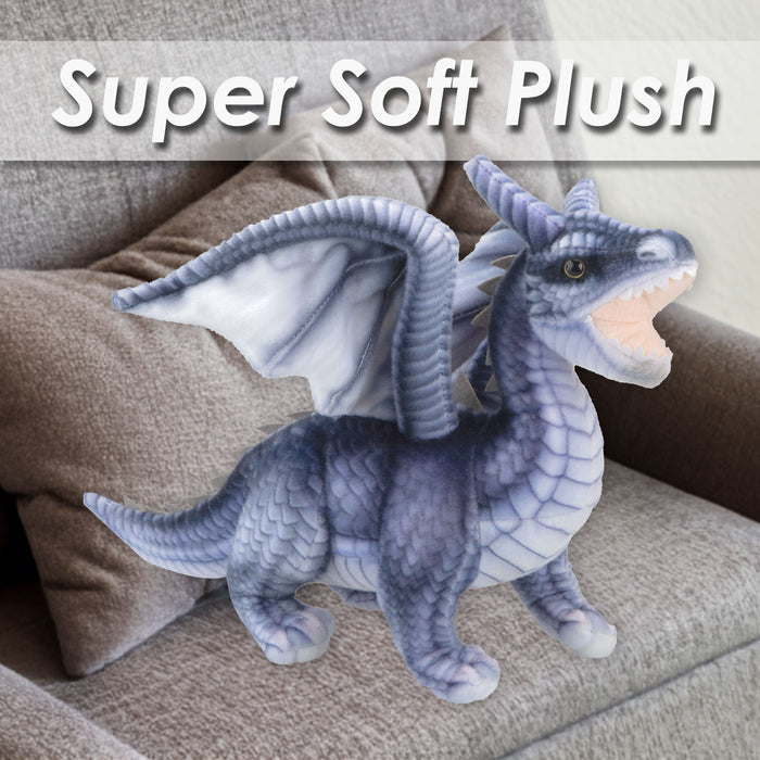 Dragon Grey Soft Toy Realistic Looking Dragon Plushe Cuddly Fantasy 30cm Grey