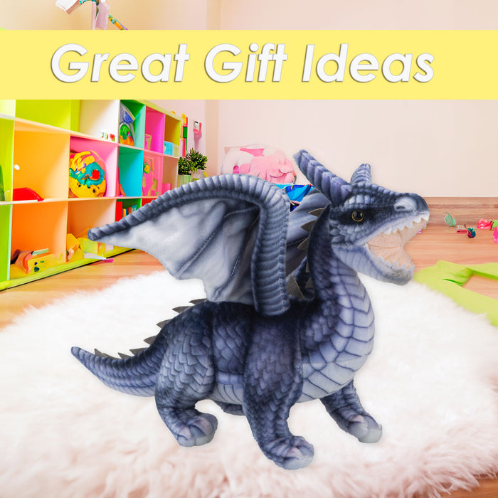 Dragon Grey Soft Toy Realistic Looking Dragon Plushe Cuddly Fantasy 25cm Grey