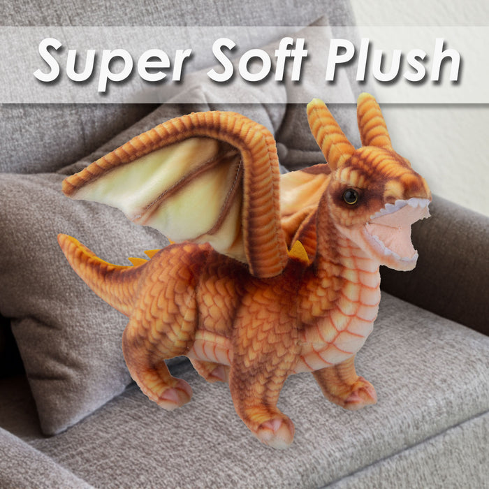 Dragon Brown Soft Toy Realistic Looking Dragon Plushe Cuddly Fantasy 25cm Brown