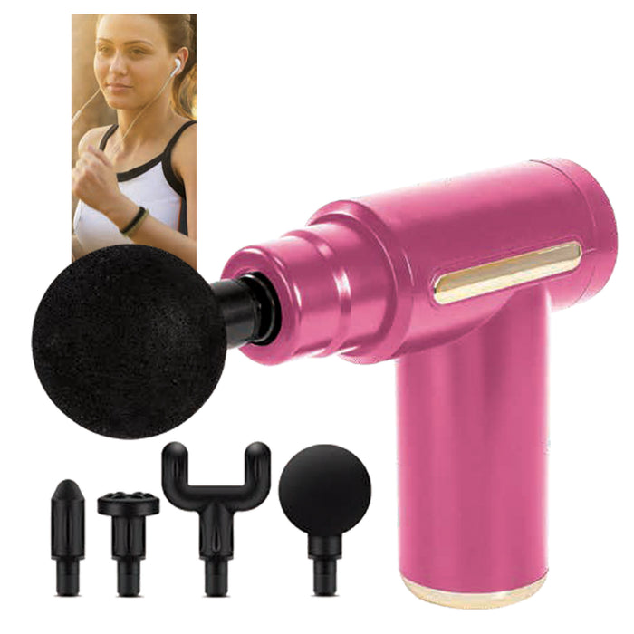 Compact Massage Gun and Bag with Attachments (Pink)