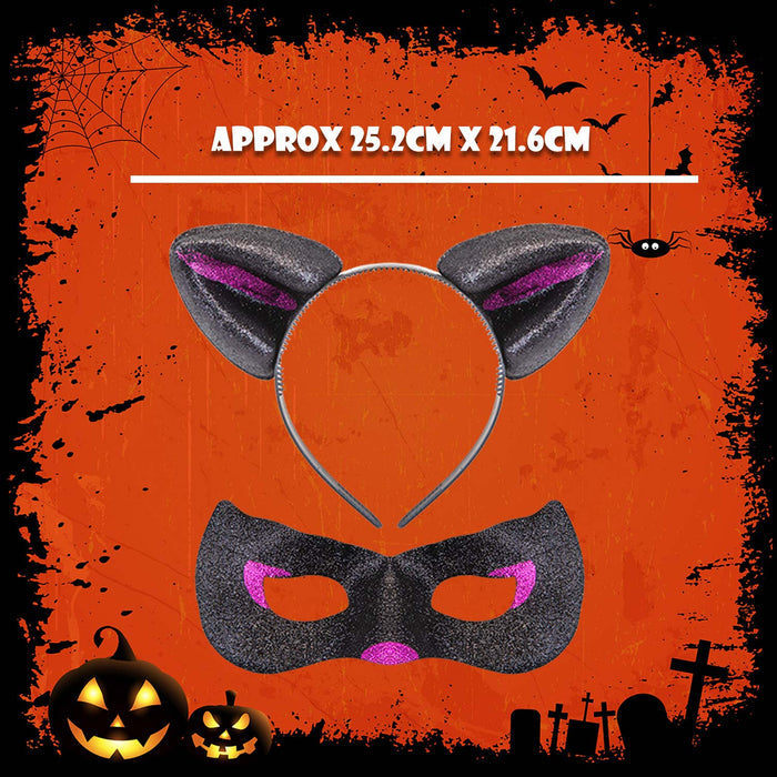 Halloween Cats Ears and Mask Set Halloween Party, Trick or Treat  Black Glitter