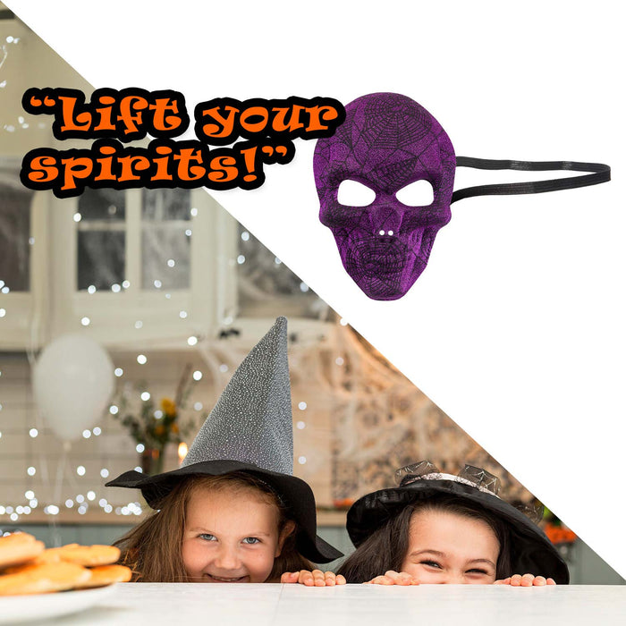 Halloween Skull Mask Glitter Web Design Halloween Party, Trick or Treat Purple