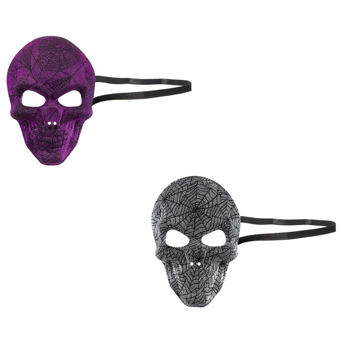 Halloween Skull Mask Glitter Web Design Halloween Party, Trick or Treat Purple