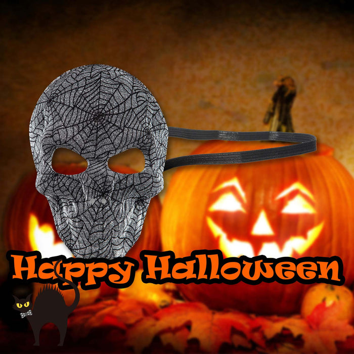 Halloween Skull Mask Glitter Web Design Halloween Party, Trick or Treat  Silver