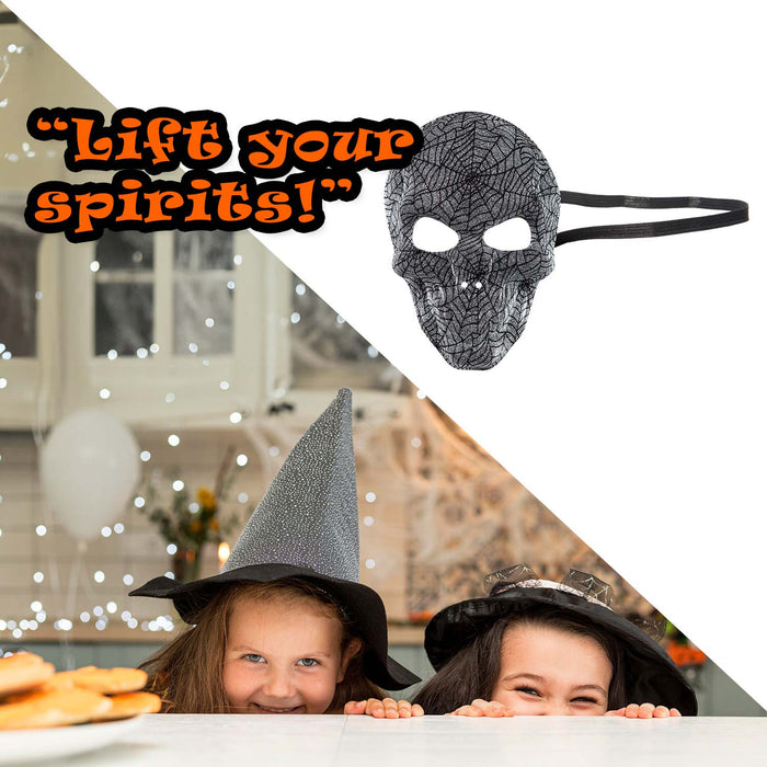 Halloween Skull Mask Glitter Web Design Halloween Party, Trick or Treat Silver