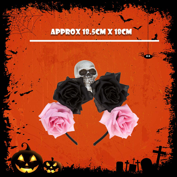Halloween Glitter Headband 3 Roses Skull Design Trick or Treat Party
