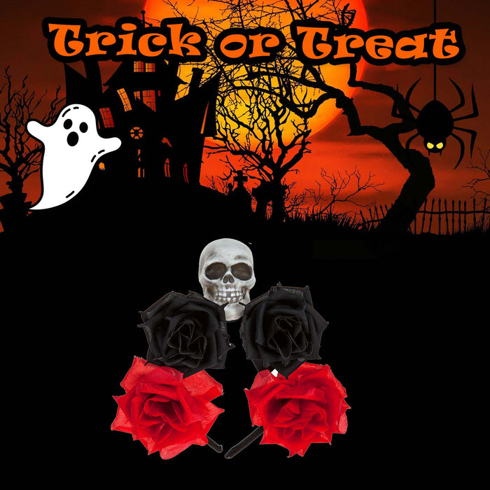 Halloween Glitter Headband 3 Roses Skull Design Trick or Treat Party