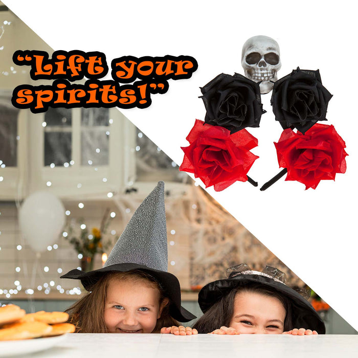 Halloween Glitter Headband 3 Roses Skull Design Trick or Treat Party Red