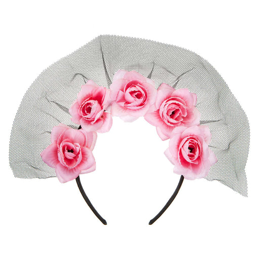 Halloween Veil Headband 5 Roses Design Halloween Party, Trick or Treat  Pink