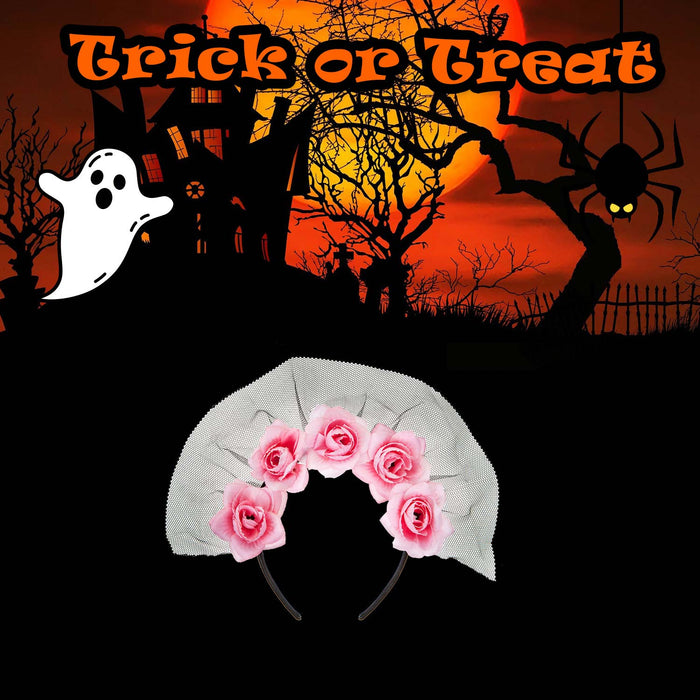Halloween Veil Headband 5 Roses Design Party, Trick or Treat