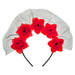 Halloween Veil Headband 5 Roses Design Halloween Party, Trick or Treat  Red