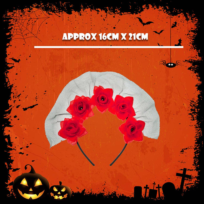 Halloween Veil Headband 5 Roses Design Party, Trick or Treat
