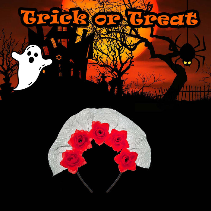 Halloween Veil Headband 5 Roses Design Party, Trick or Treat