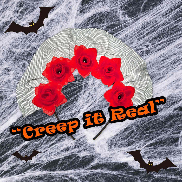 Halloween Veil Headband 5 Roses Design Party, Trick or Treat