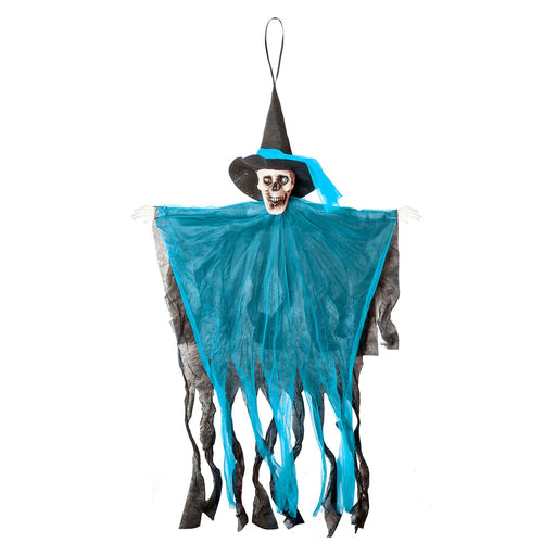 Hanging Skeleton Halloween Decoration With Light Up Eyes Trick or Treat Blue