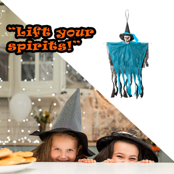 Hanging Skeleton Halloween Decoration With Light Up Eyes Trick or Treat Blue