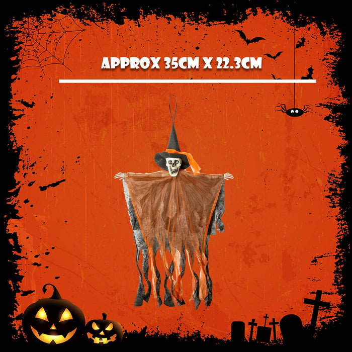 Hanging Skeleton Halloween Decoration With Light Up Eyes Trick or Treat Orange