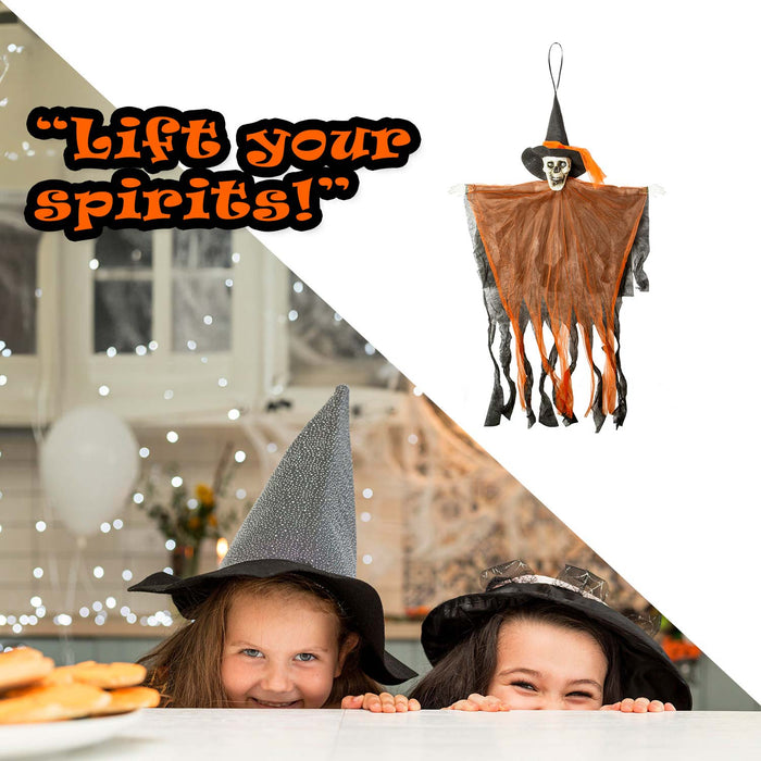 Hanging Skeleton Halloween Decoration With Light Up Eyes Trick or Treat Orange