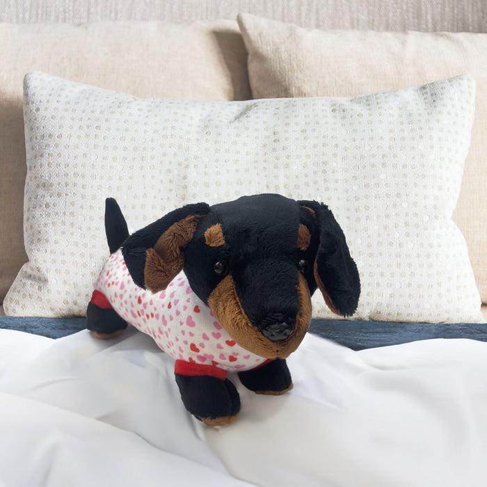 Sausage Dog Soft Toy - Dachshund Valentines Day Black with White
