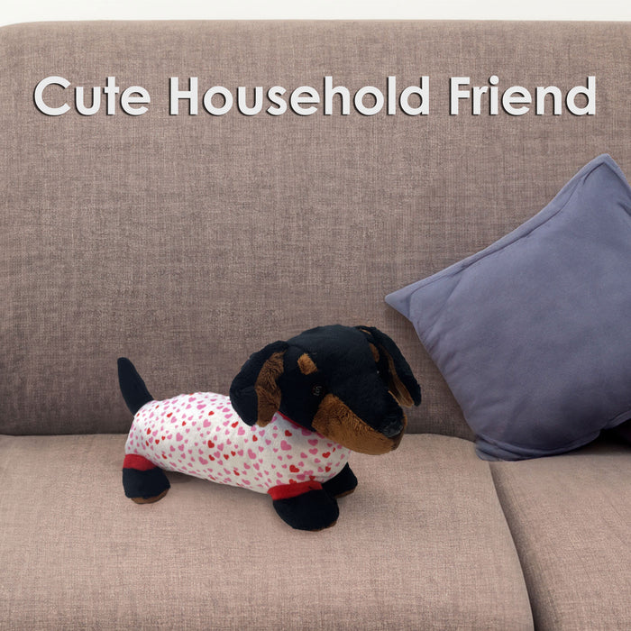 Sausage Dog Soft Toy - Dachshund Valentines Day Black with White