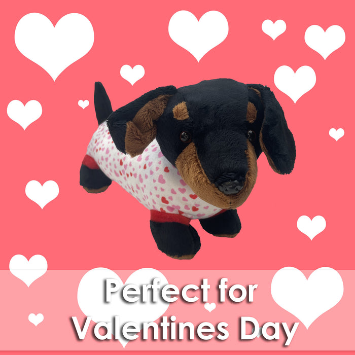 Sausage Dog Soft Toy - Dachshund Valentines Day Black with White Hearts 30cm