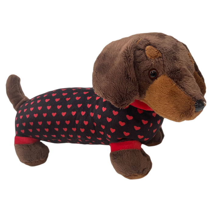 Sausage Dog Soft Toy - Dachshund Valentines Day Chocolate with Black Hearts 30cm