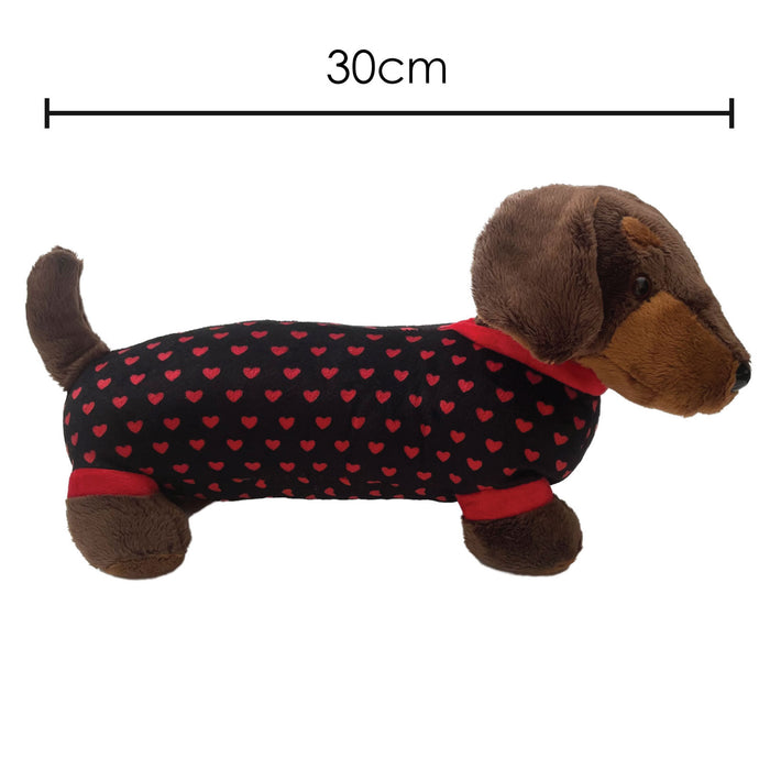 Sausage Dog Soft Toy - Dachshund Valentines Day Chocolate with Black Hearts 30cm