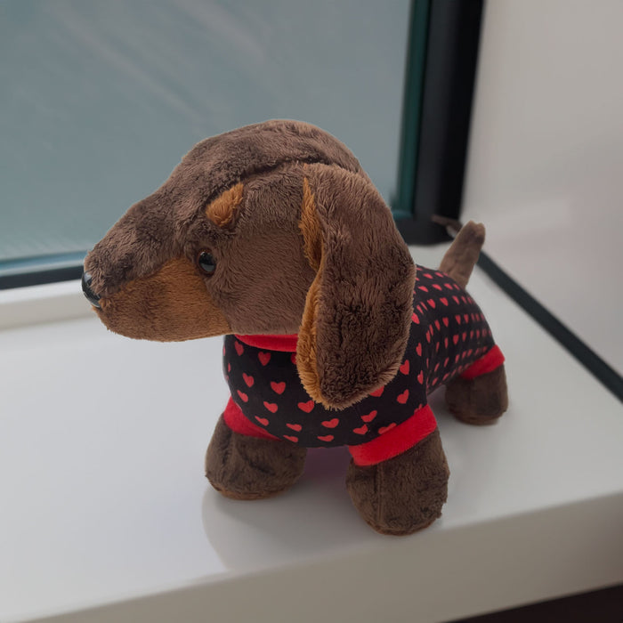 Sausage Dog Soft Toy - Dachshund Valentines Day Chocolate with Black Hearts 30cm