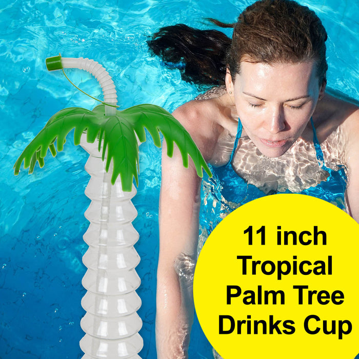 Tropical Palm Tree Bottle 11" Drinking Cup With Lid