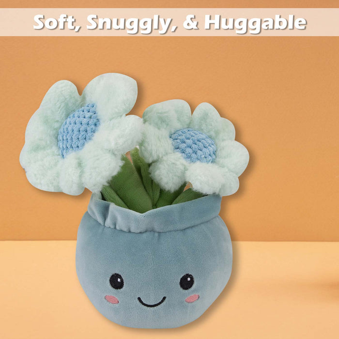 Daisies Plant Pot Soft Toy Cute Plushie Huggable Cuddly Stuffed Toy 20cm Blue