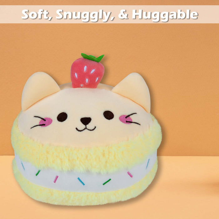 Macaroon Cat Soft Toy Cute Plushie Huggable Cuddly Stuffed Toy 23cm Yellow