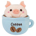 Pig Coffee Cup Soft Toy Plush Stuffed Blue