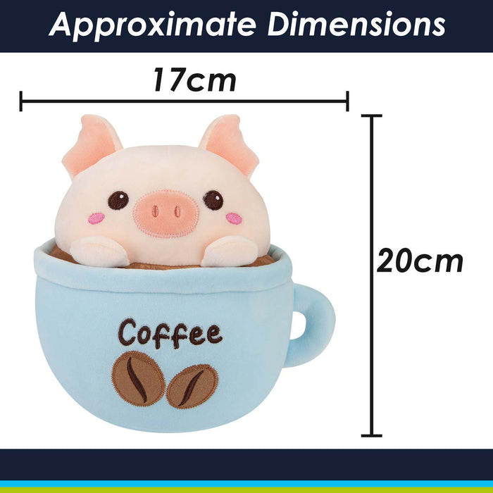 Pig Coffee Cup Soft Toy Cute Plushie Huggable Cuddly Stuffed Toy 20cm Blue