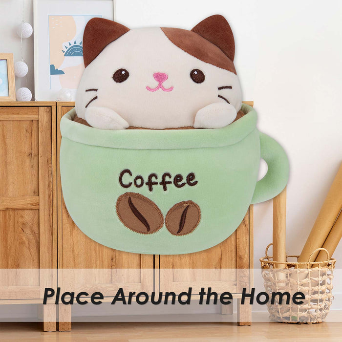 Cat Coffee Cup Soft Toy Plush Stuffed Green