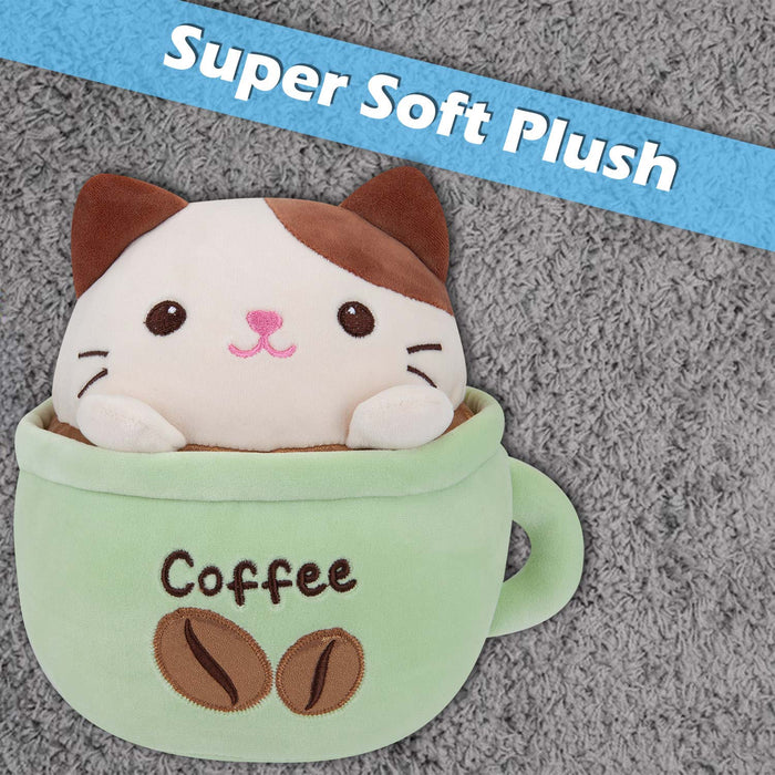 Cat Coffee Cup Soft Toy Plush Stuffed Green