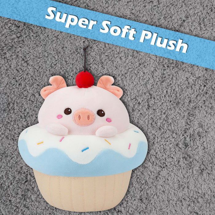 Pig Cup Cake Soft Toy Cute Plushie Huggable Cuddly Stuffed Toy 20cm Blue