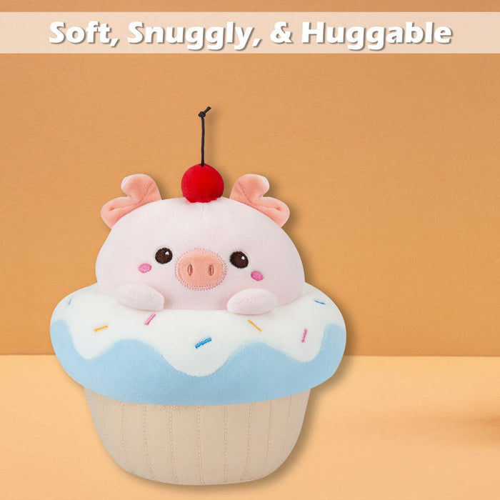 Pig Cup Cake Soft Toy Cute Plushie Huggable Cuddly Stuffed Toy 20cm Blue
