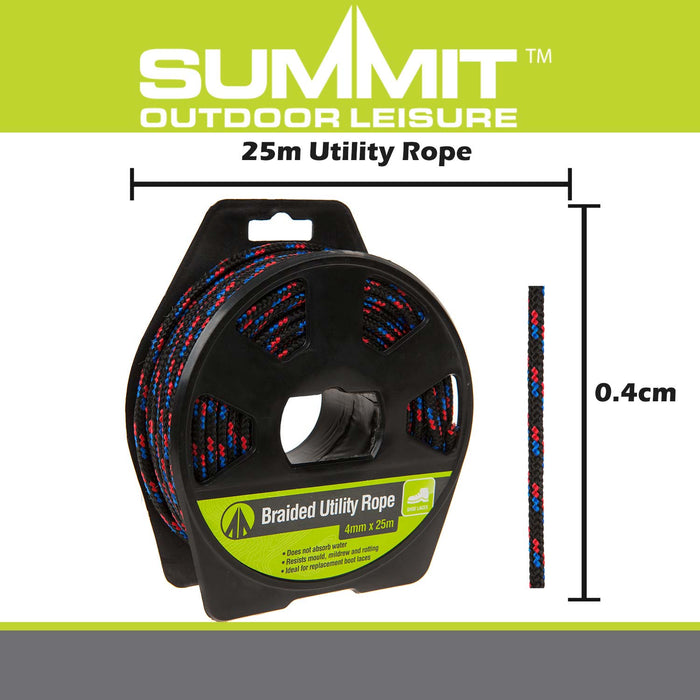 25M Utility Rope With Casing Waterproof Mould Resistant x 25m Black