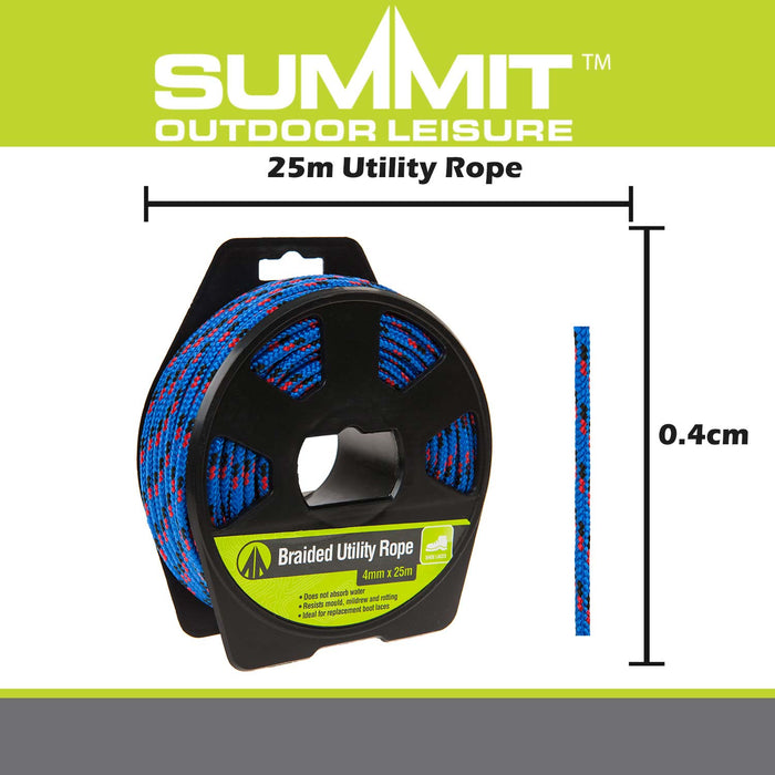 25M Utility Rope With Casing Waterproof Mould Resistant 4mm x 25m Blue X 1
