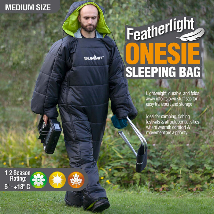 Wearable Sleeping Bag Black Adults Small/Medium Featherlite