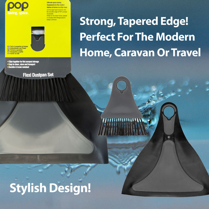 Pop Black Dustpan & Brush Flexi Set