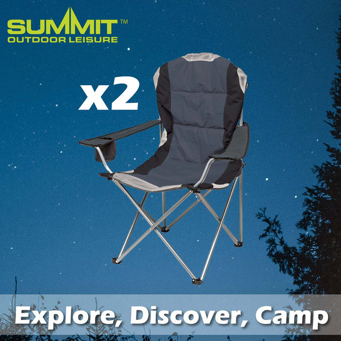 High Back Folding Camping Chair | 2 Set |Carry Bag  | Slate Grey