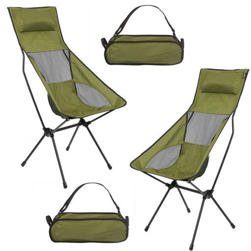 High Back Folding Camping Chair | 2 Set |Carry Bag | Forest Green
