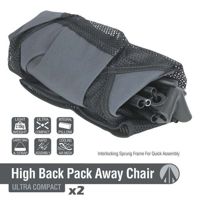 High Back Folding Camping Chair | 2 Set |Carry Bag  | Slate Grey