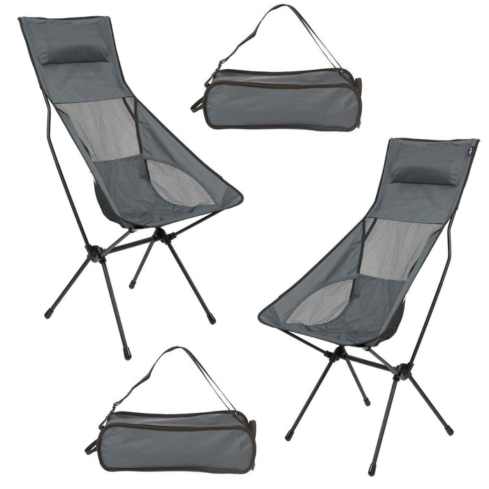 High Back Folding Camping Chair | 2 Set |Carry Bag  | Slate Grey
