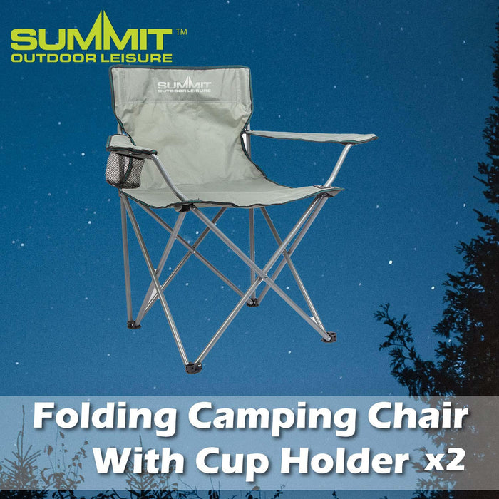 Folding Camping Chair with Carry Bag & Cup Holder 51cm x 81cm 2 Pack